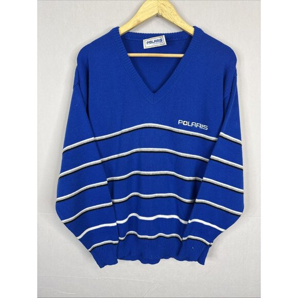 Vintage Polaris Winterwear Blue Striped Knit Sweater Men’s Size L - Picture 1 of 5